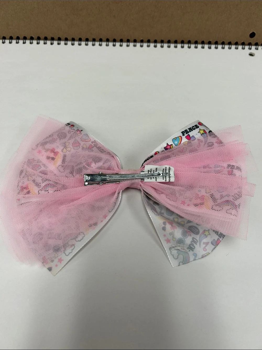 JoJo Siwa White Hair Bow with Pink Accents and Multicolor Icons